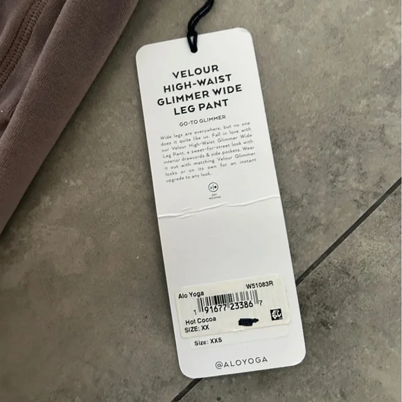 NEW Alo hot cocoa velour glimmer wide leg pant and scoop neck bra set XXS/XS - Picture 8 of 12